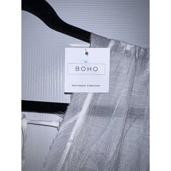 NWT BOHO BEACH HUT White Flowy Long Maxi Gauze Boho Beach CoverUp Dress Pockets - Picture 7 of 15